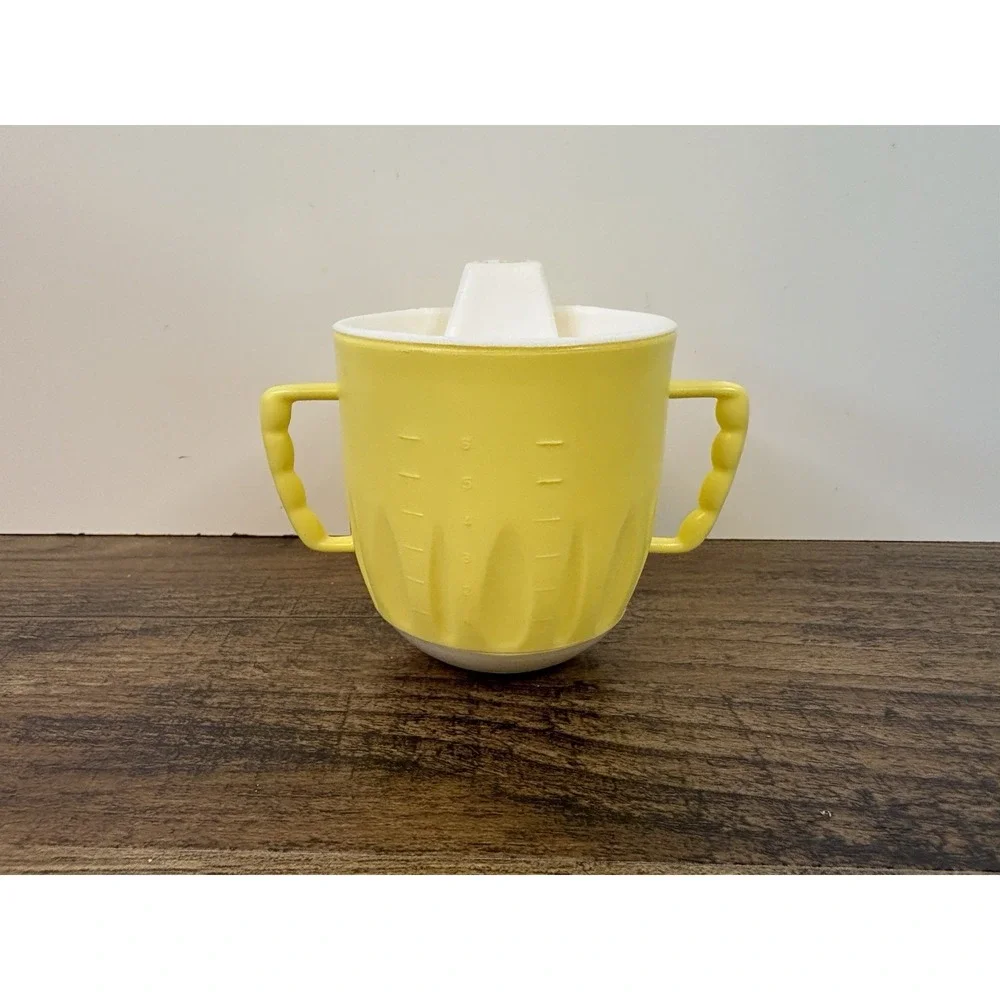 Vintage Yellow Weighted Duck Wobble Toddler Cup Handles & Lid Sanitoy 1971